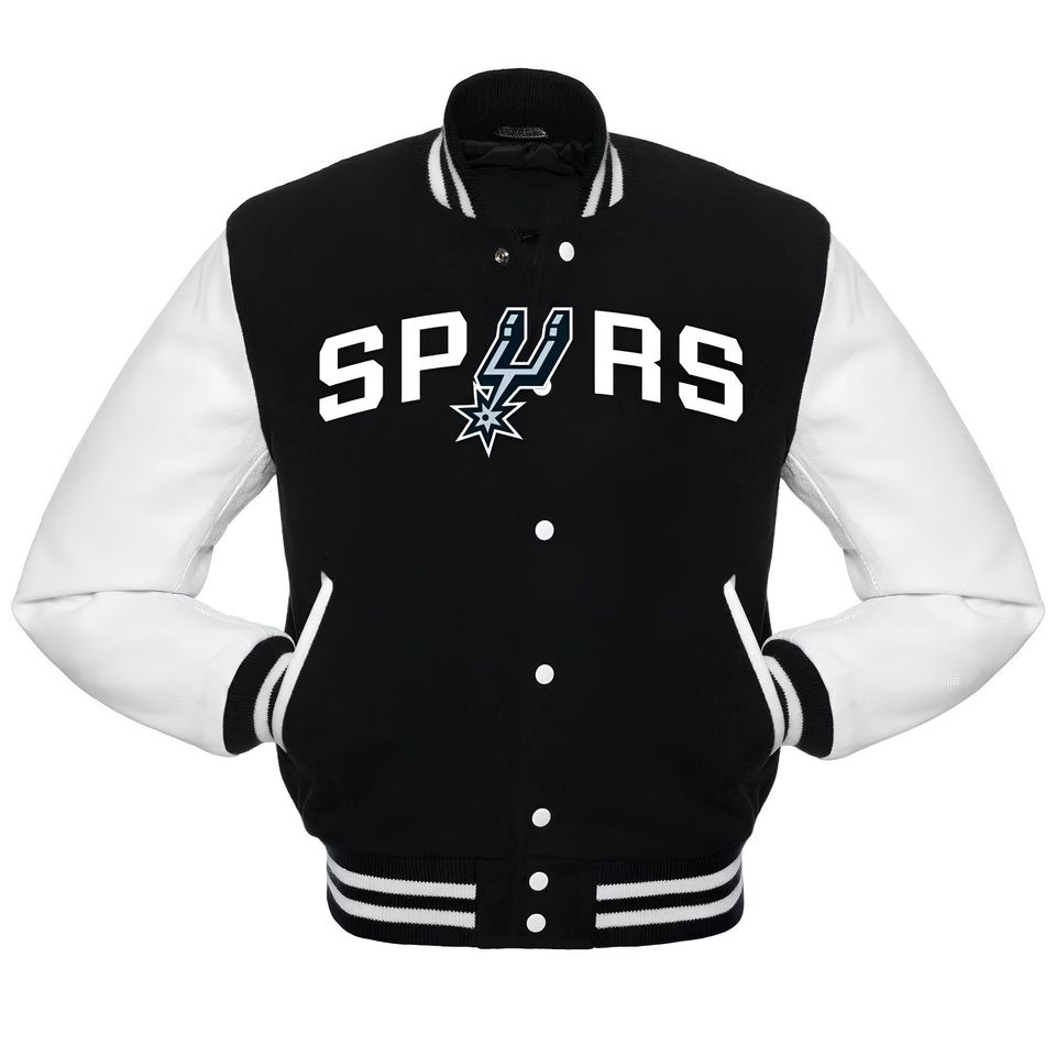 San Antonio Spurs Varsity Jacket: Black Fleece & White Sleeves