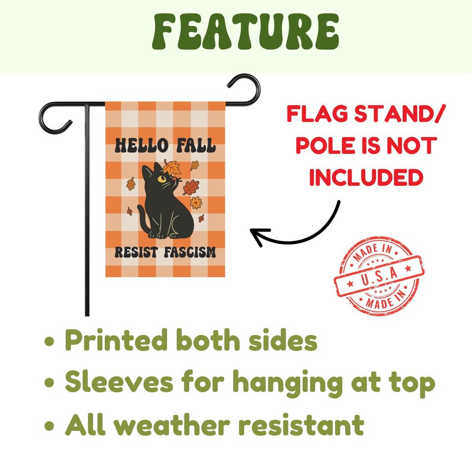 Black Cat with Falling Leaves Garden Flag