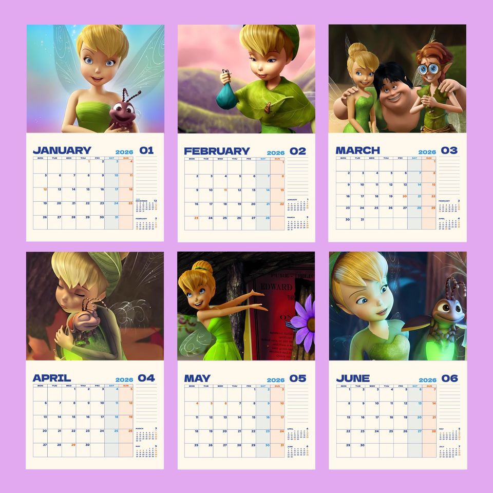 Tinkerbell Disney Wall Calendar 2026, Fairy Monthly Planner, Peter Pan Movie