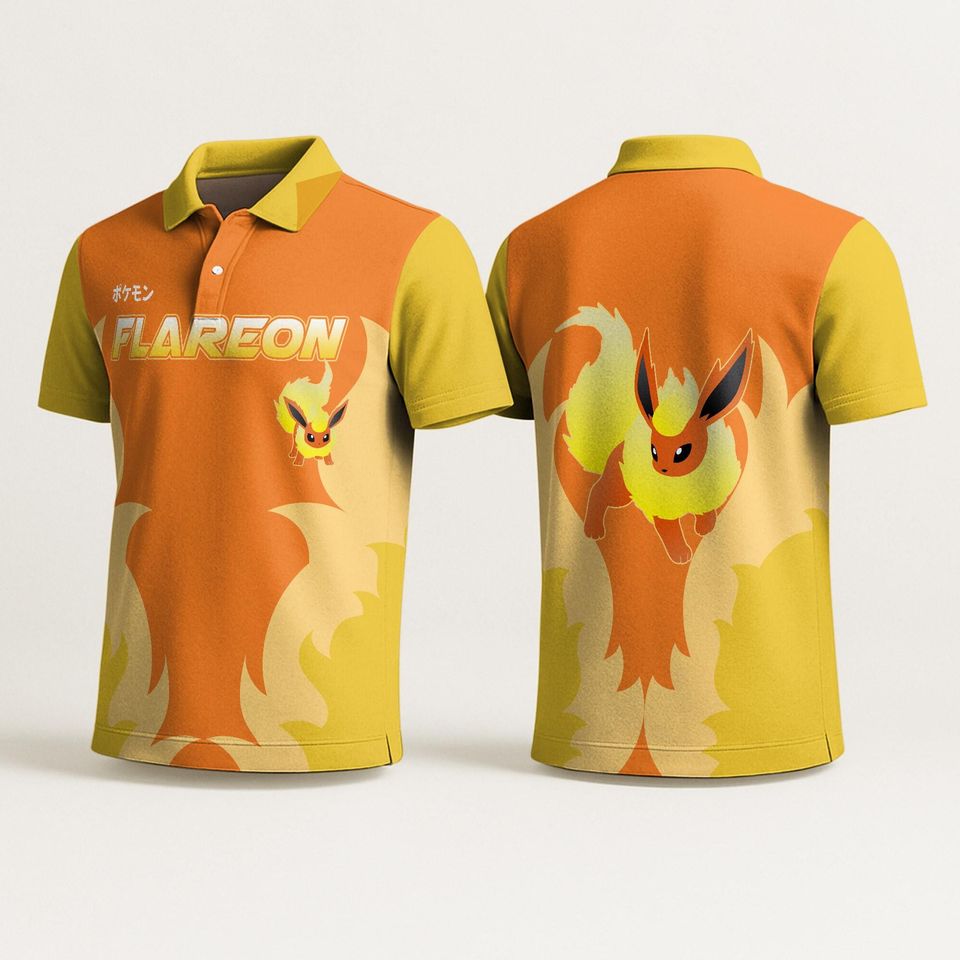 Flareon Polo Shirt - Eevee Evolution, Kawaii Fire Design