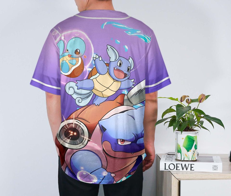 Blastoise Baseball Jersey – Squirtle-Inspired Unisex Button-Up, Water-Type Anime Beach Gift