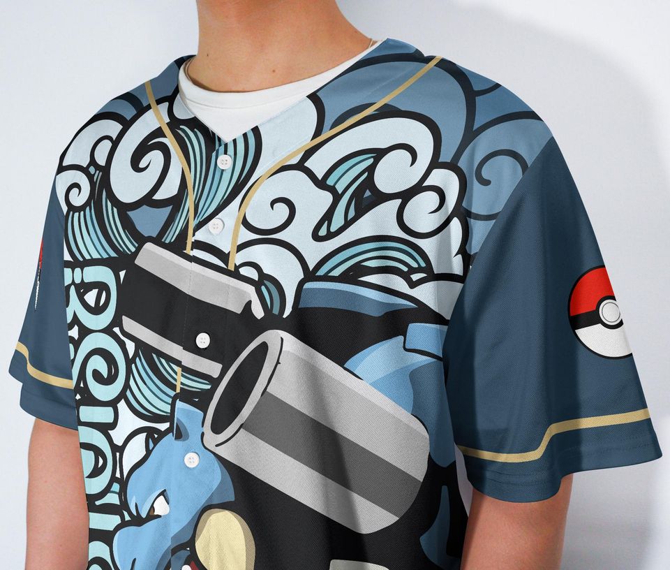 Blastoise Baseball Jersey | Cool Anime | Button-Up | Birthday Gift