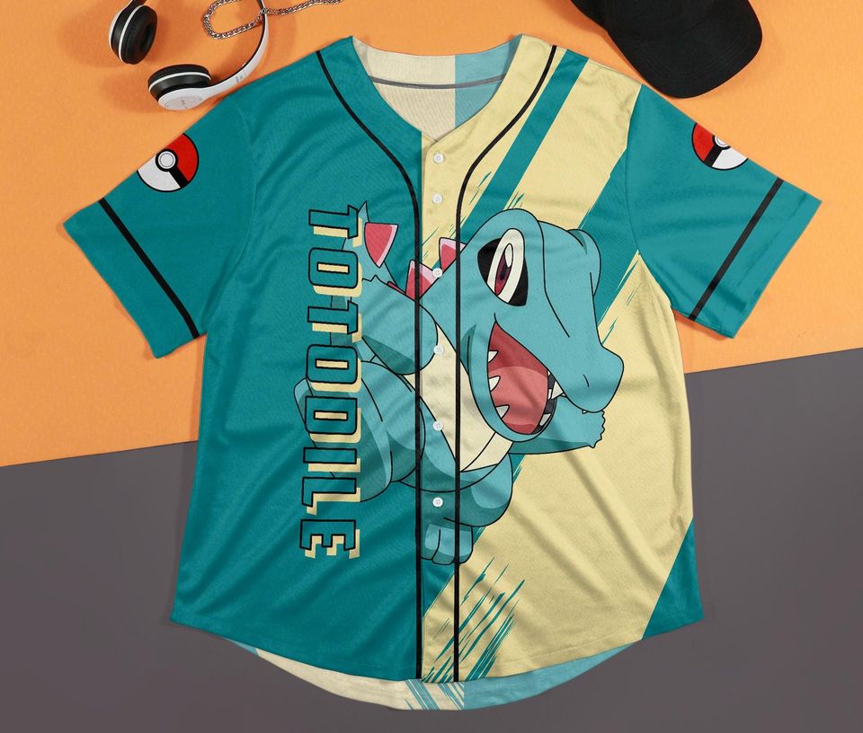 Chompy Baseball Jersey, Funny Shirt, Cute Chompy Button Up Summer Shirt, Anime Baseball Shirt Gift