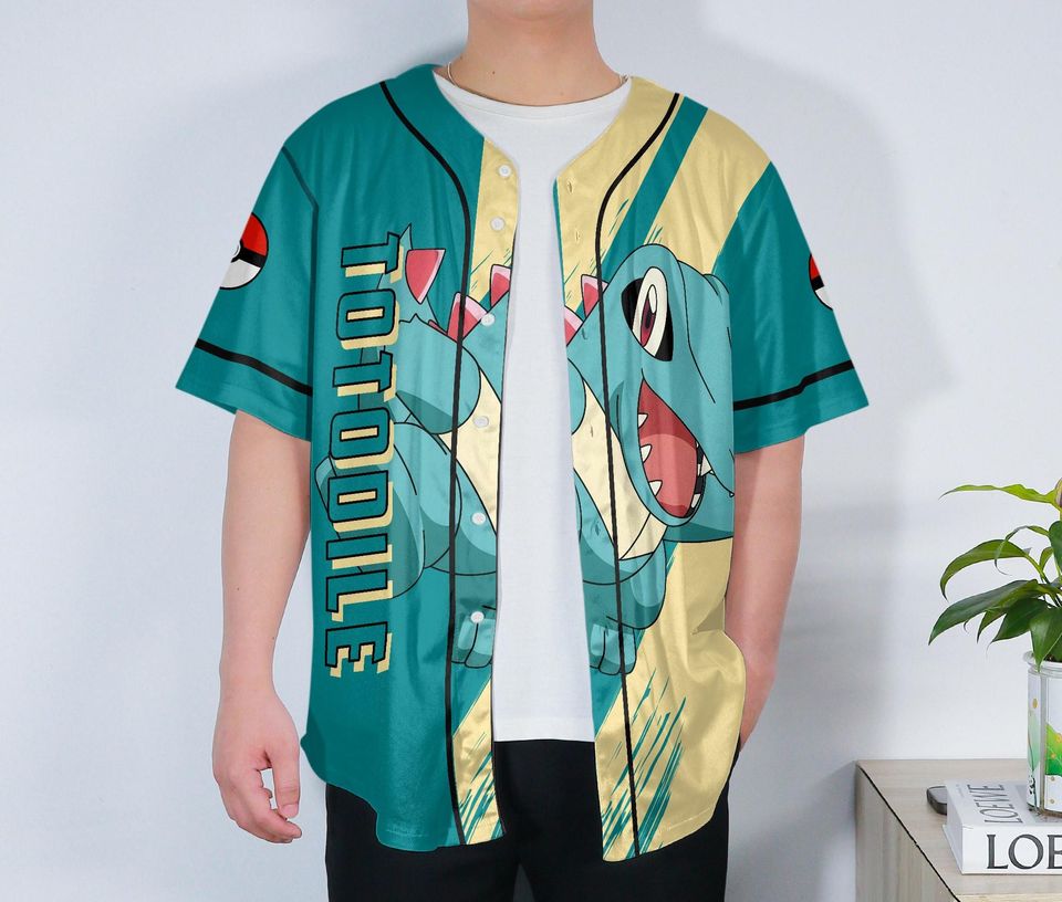 Chompy Baseball Jersey, Funny Shirt, Cute Chompy Button Up Summer Shirt, Anime Baseball Shirt Gift