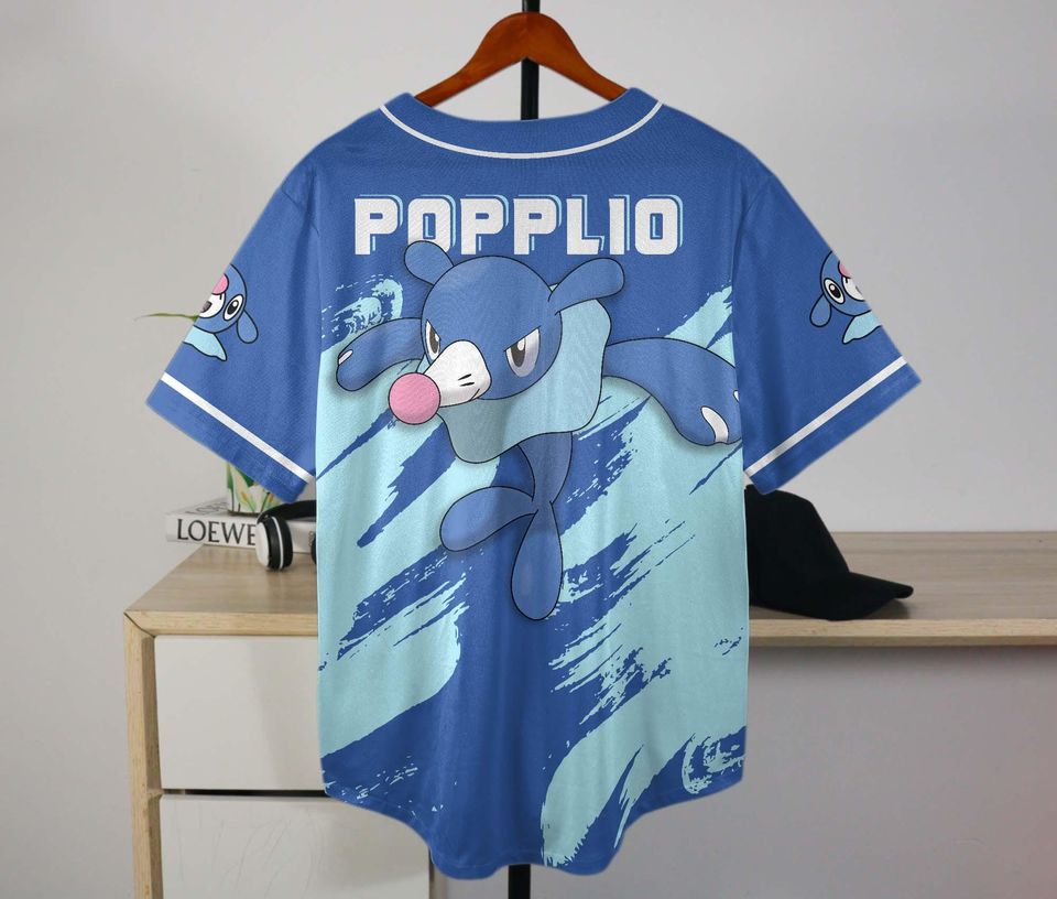 Popplio Baseball Jersey Cute Blue Anime Unisex Button-Up Funny Gift