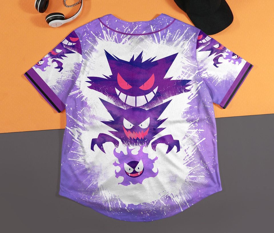 Gengar Baseball Jersey – Cute Button-Up Shirt Gift for Fans