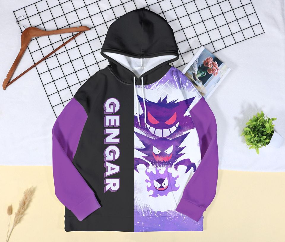 Gengar Hoodie Unisex Pullover Ghost Type Anime Spooky Streetwear