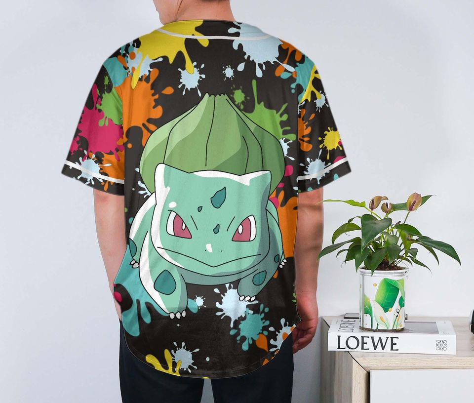 Bulbasaur Baseball Jersey – Funny Anime Shirt with Color Splash Graphic Gift