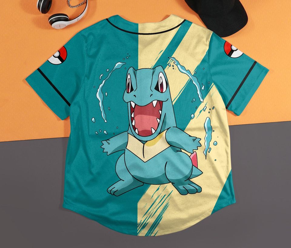 Chompy Baseball Jersey, Funny Shirt, Cute Chompy Button Up Summer Shirt, Anime Baseball Shirt Gift