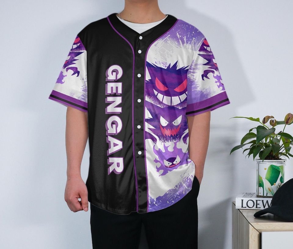 Gengar Baseball Jersey – Cute Button-Up Shirt Gift for Fans