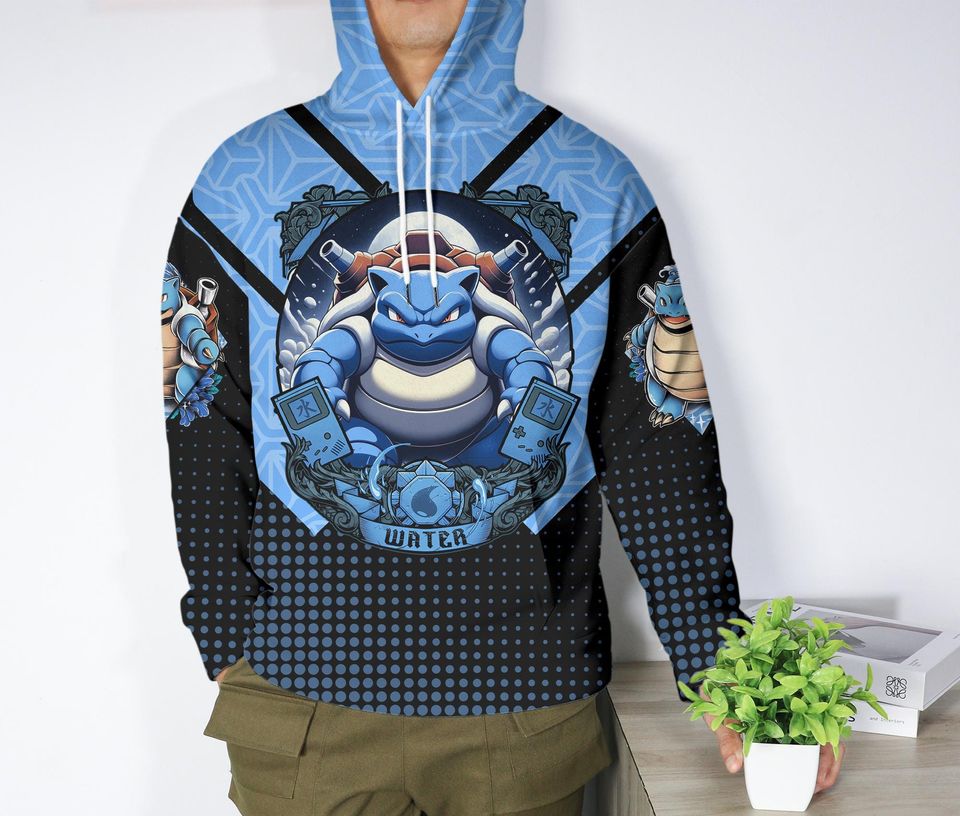 Blastoise Hoodie Shirt, Squirtle Evolution Pullover, Kawaii Graphic Hoodie