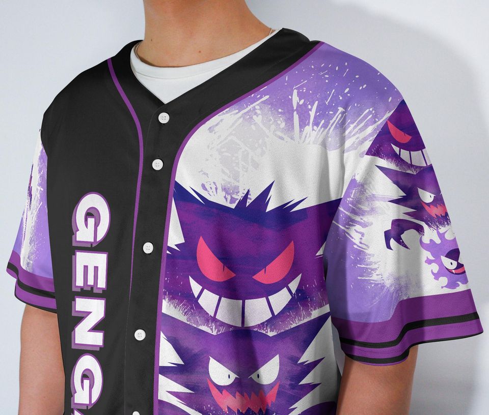 Gengar Baseball Jersey – Cute Button-Up Shirt Gift for Fans