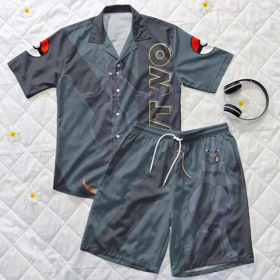 Mewtwo Hawaiian Shirt - Summer Button Up and Shorts Set