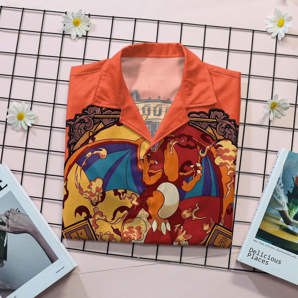 Charizard Hawaiian Shirt and Shorts Set, Fire Style Summer Outfit, Charmander Summer Clothing