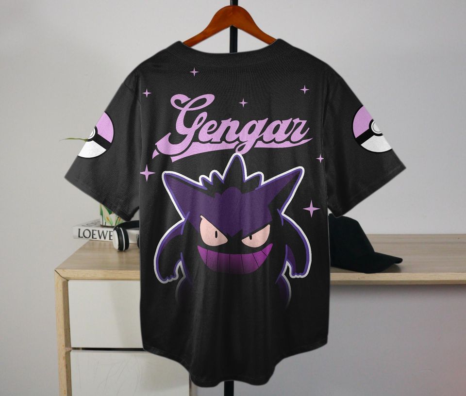 Gengar Baseball Jersey Cute Unisex Button-Up Anime Funny Gift