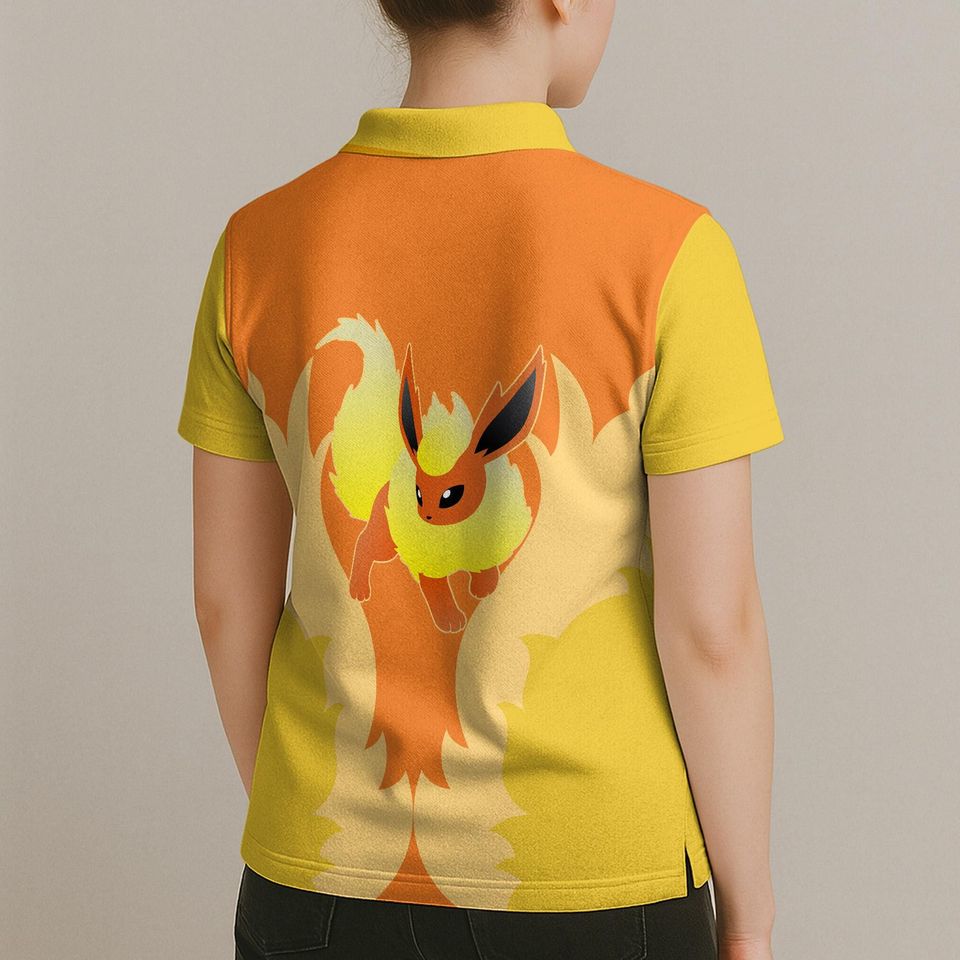 Flareon Polo Shirt - Eevee Evolution, Kawaii Fire Design