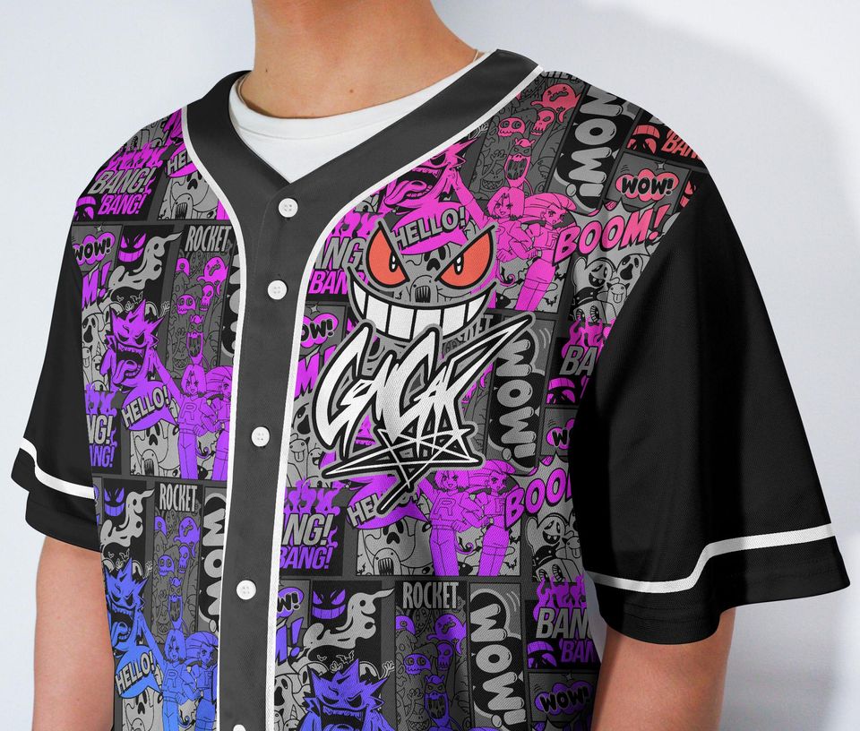 Gengar Baseball Jersey Graffiti Comic Graphic Button-Up Shirt