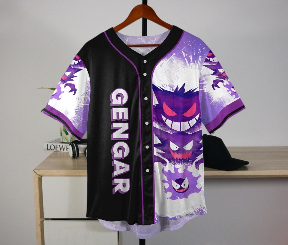 Gengar Baseball Jersey – Cute Button-Up Shirt Gift for Fans