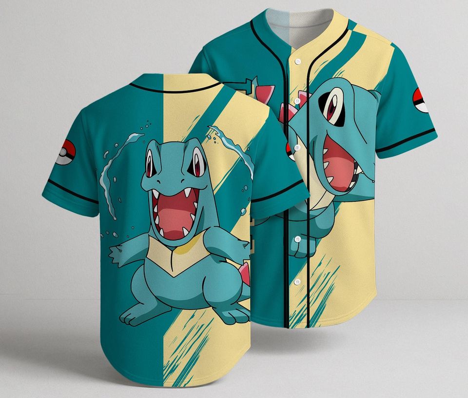 Chompy Baseball Jersey, Funny Shirt, Cute Chompy Button Up Summer Shirt, Anime Baseball Shirt Gift
