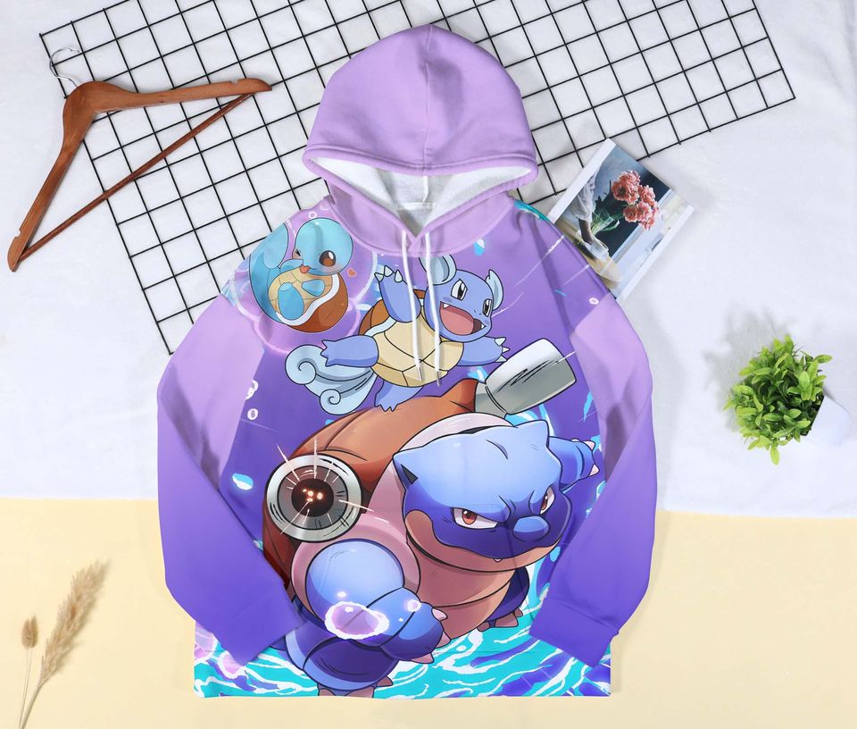 Blastoise Hoodie, Squirtle Anime Hoodie, Water Type Pullover, Kawaii Funny Shirt, Blastoise Gift