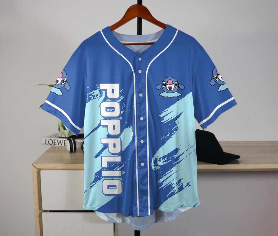 Popplio Baseball Jersey Cute Blue Anime Unisex Button-Up Funny Gift