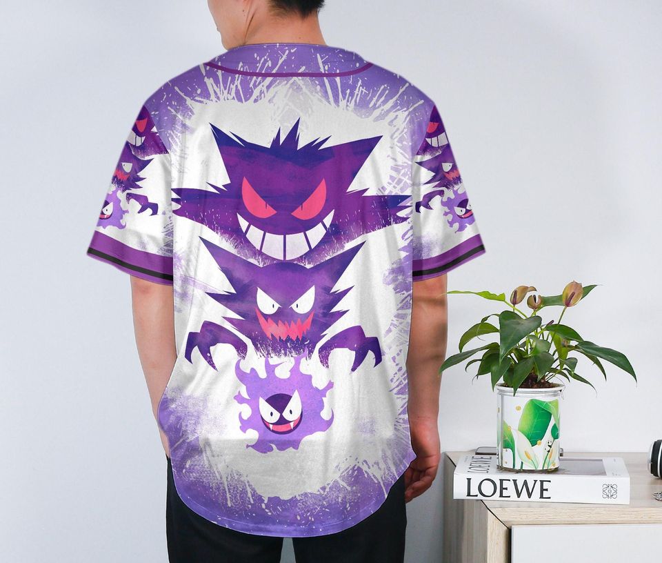 Gengar Baseball Jersey – Cute Button-Up Shirt Gift for Fans