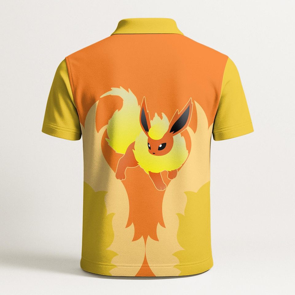Flareon Polo Shirt - Eevee Evolution, Kawaii Fire Design