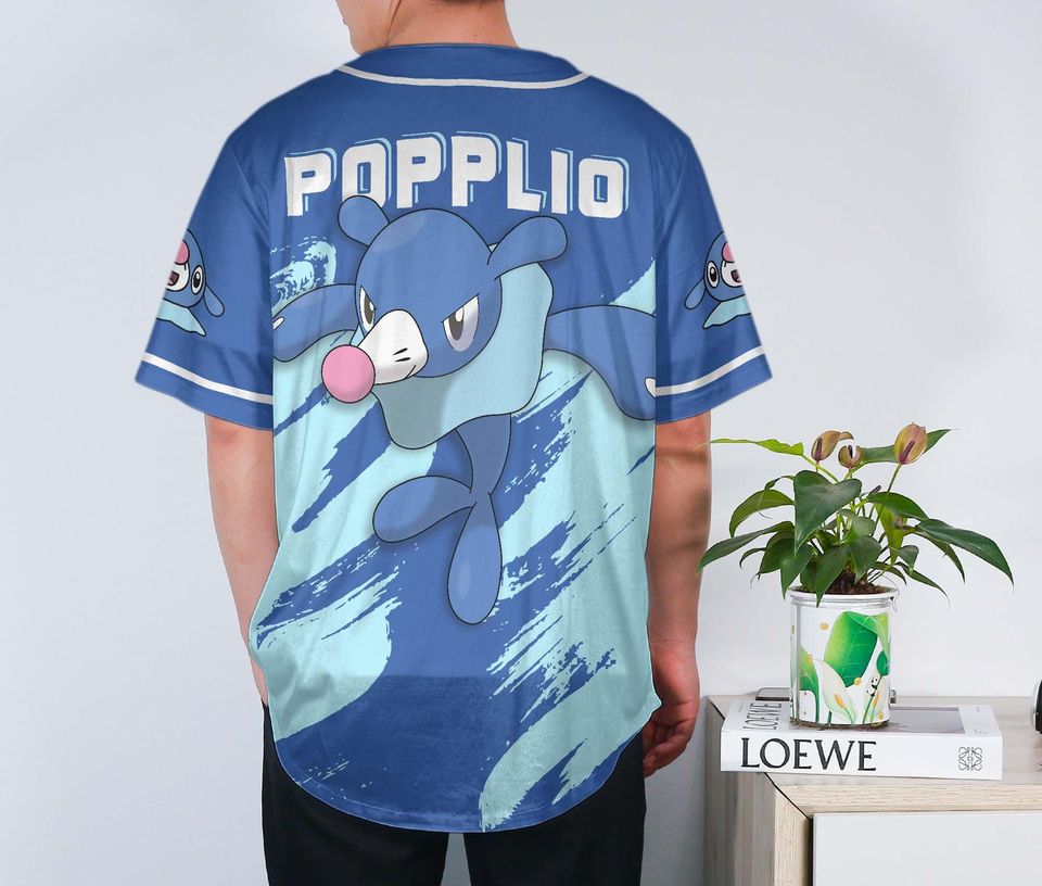 Popplio Baseball Jersey Cute Blue Anime Unisex Button-Up Funny Gift