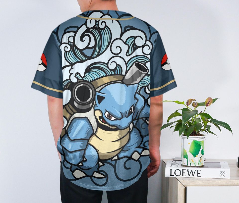 Blastoise Baseball Jersey | Cool Anime | Button-Up | Birthday Gift