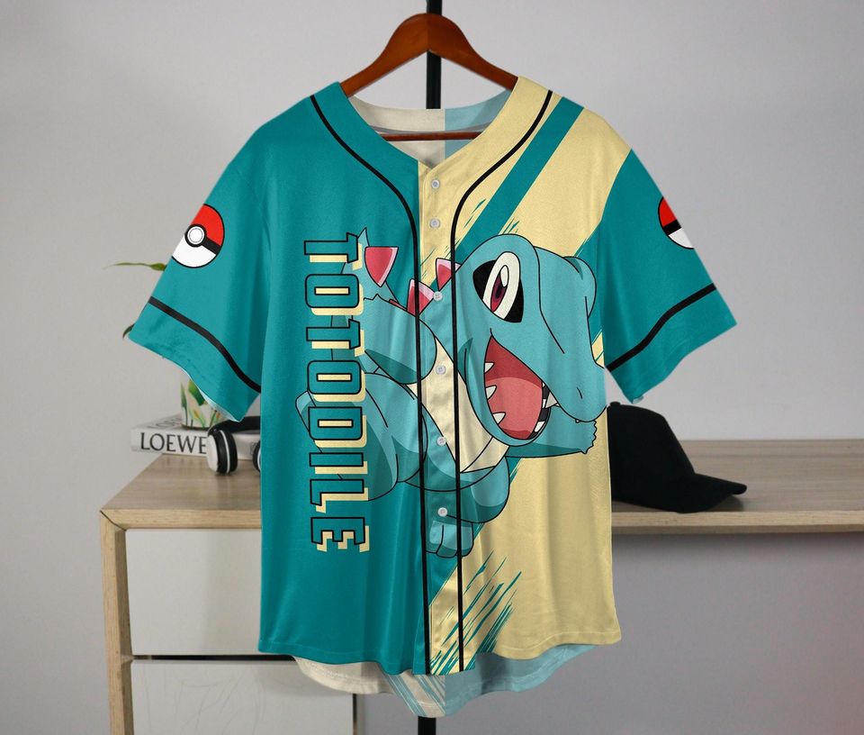 Chompy Baseball Jersey, Funny Shirt, Cute Chompy Button Up Summer Shirt, Anime Baseball Shirt Gift