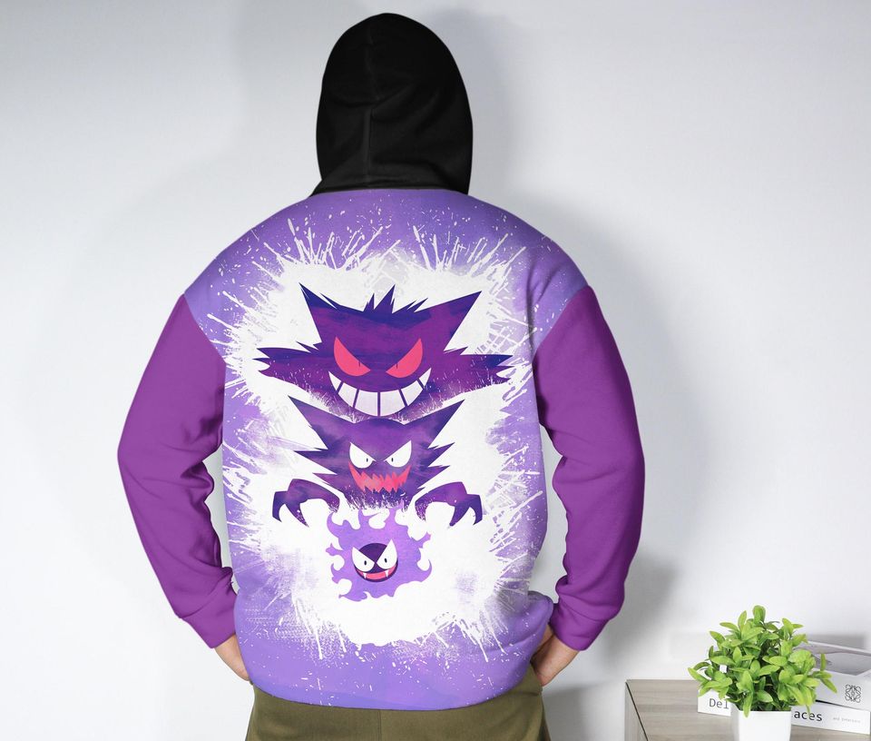 Gengar Hoodie Unisex Pullover Ghost Type Anime Spooky Streetwear