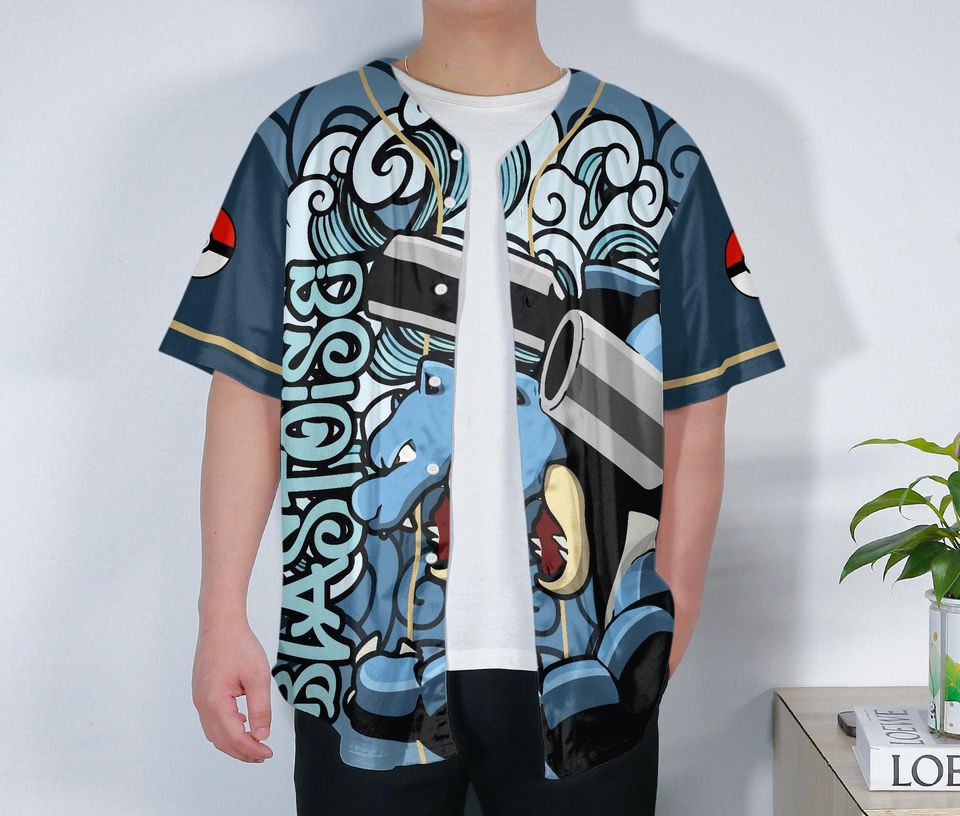 Blastoise Baseball Jersey | Cool Anime | Button-Up | Birthday Gift