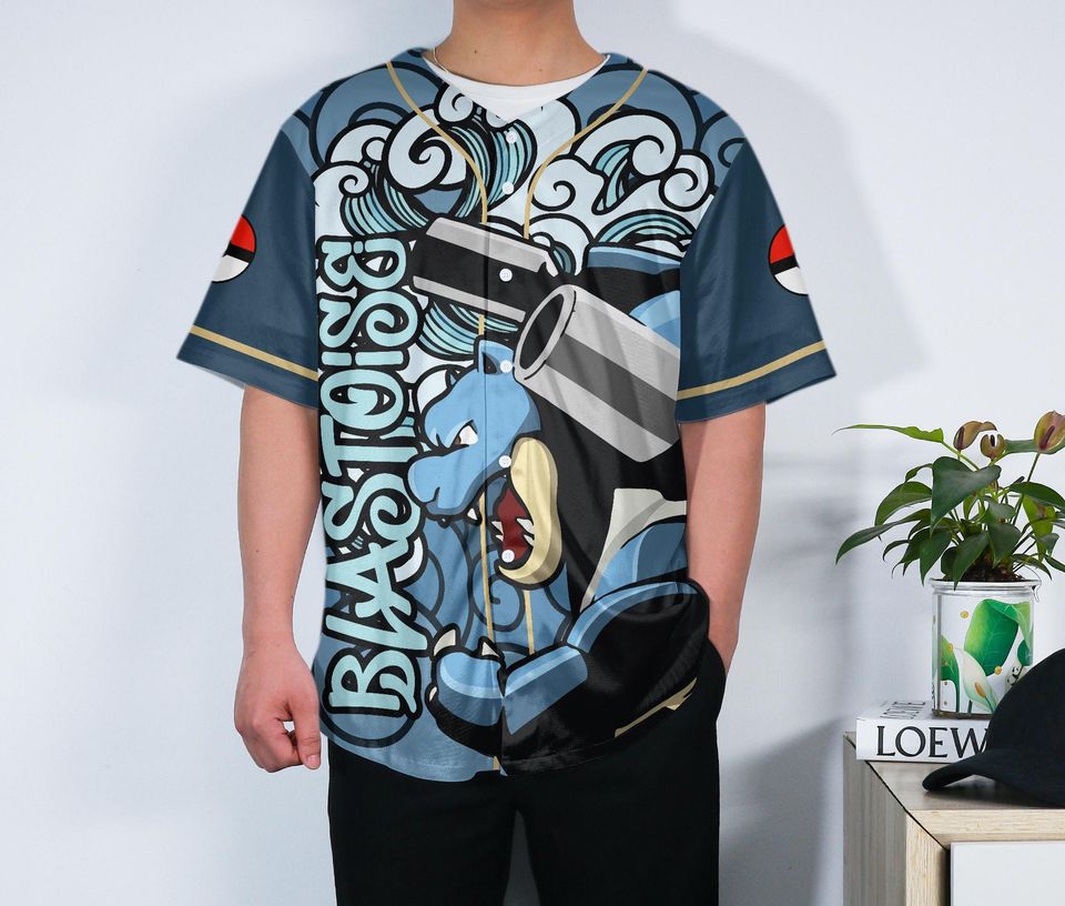 Blastoise Baseball Jersey | Cool Anime | Button-Up | Birthday Gift