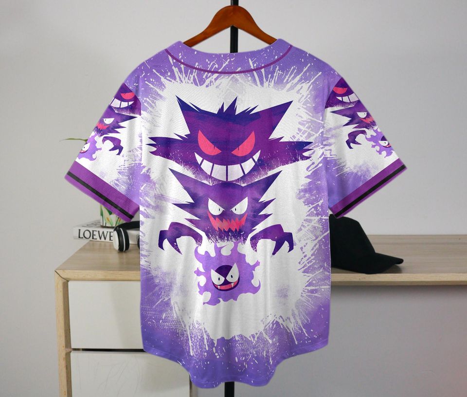 Gengar Baseball Jersey – Cute Button-Up Shirt Gift for Fans
