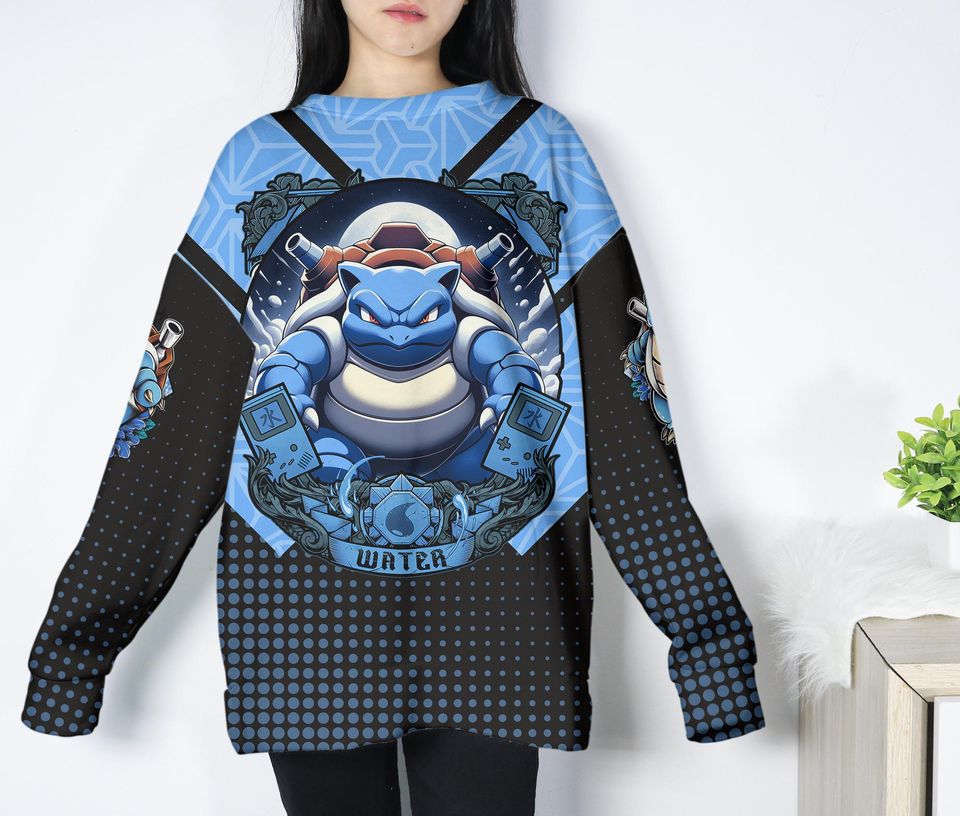Blastoise Hoodie Shirt, Squirtle Evolution Pullover, Kawaii Graphic Hoodie