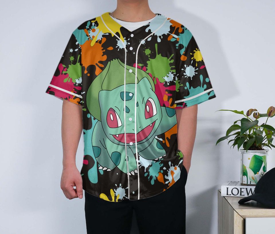 Bulbasaur Baseball Jersey – Funny Anime Shirt with Color Splash Graphic Gift