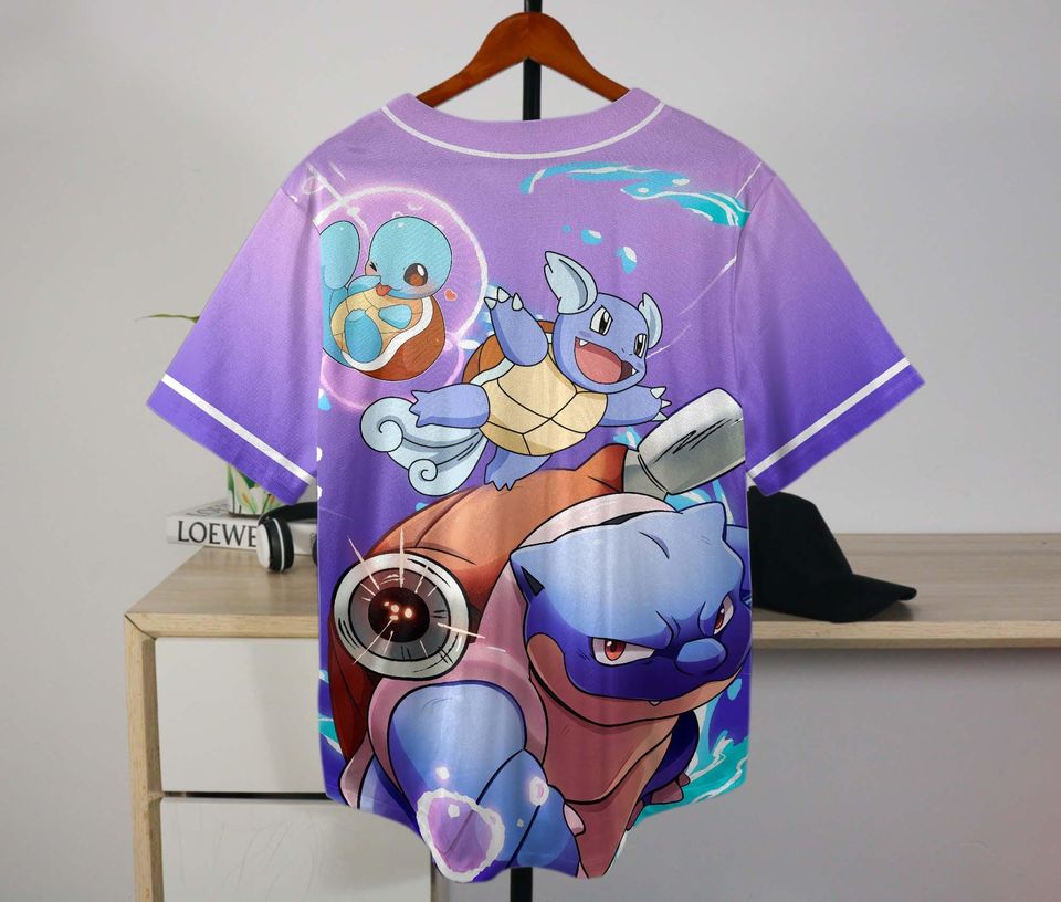 Blastoise Baseball Jersey – Squirtle-Inspired Unisex Button-Up, Water-Type Anime Beach Gift