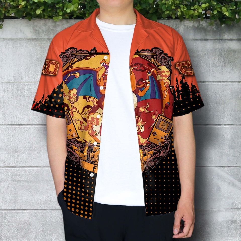 Charizard Hawaiian Shirt and Shorts Set, Fire Style Summer Outfit, Charmander Summer Clothing