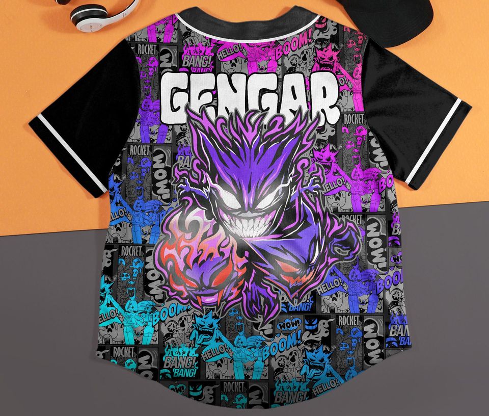 Gengar Baseball Jersey Graffiti Comic Graphic Button-Up Shirt