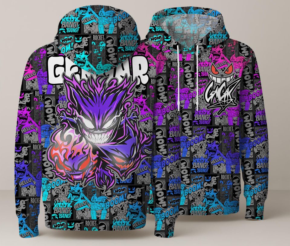 Gengar Hoodie, Colorful Graffiti Graphic Hoodie