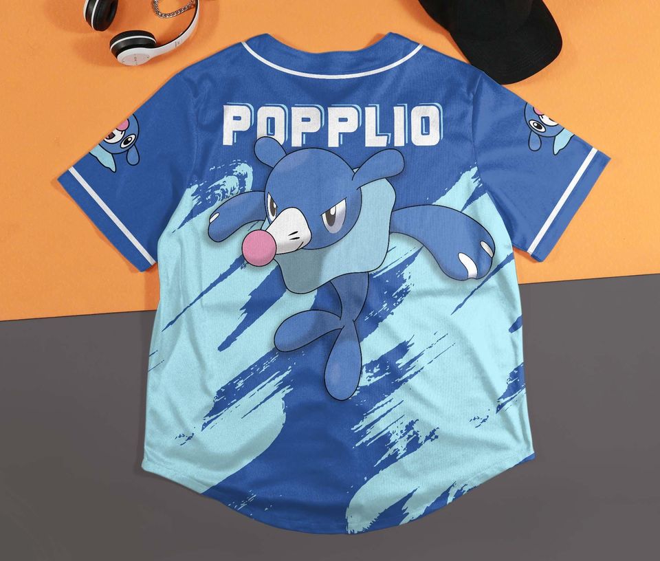 Popplio Baseball Jersey Cute Blue Anime Unisex Button-Up Funny Gift