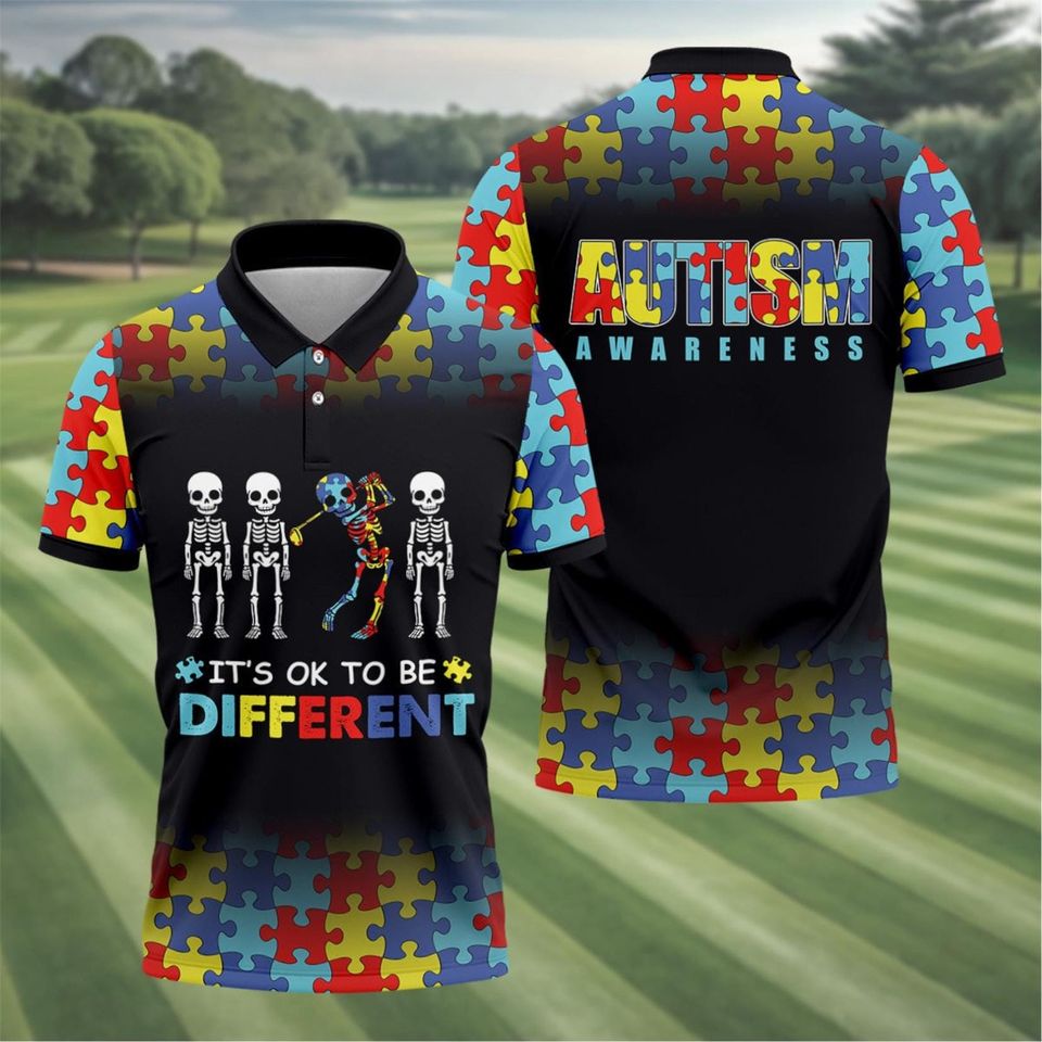 Autism Awareness Puzzle Polo Shirt, Colorful Golf Polo, Support Autism Gift