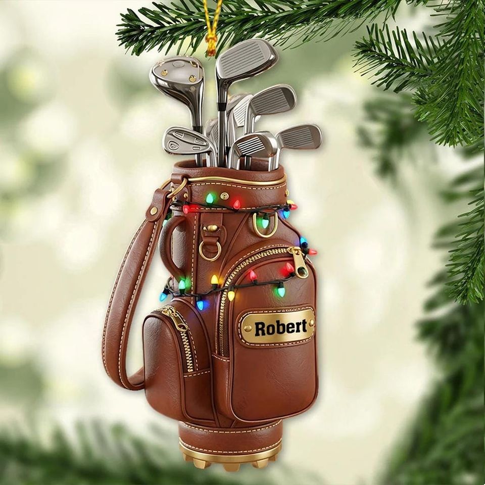Custom Name Golf Backpacks Christmas Personalized Ornament, Christmas Tree Hanging Decor,Flat 2D Acrylic Ornament