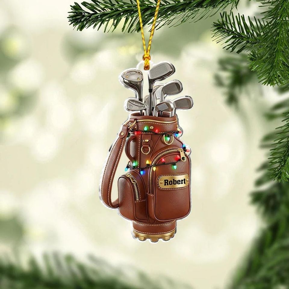 Custom Name Golf Backpacks Christmas Personalized Ornament, Christmas Tree Hanging Decor,Flat 2D Acrylic Ornament