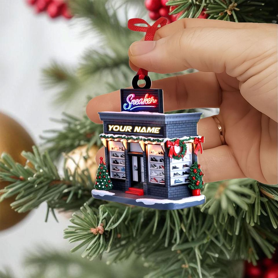 Personalized Sneaker Store Christmas Ornament, Custom Name, Flat 2D