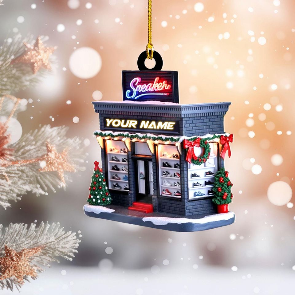 Personalized Sneaker Store Christmas Ornament, Custom Name, Flat 2D