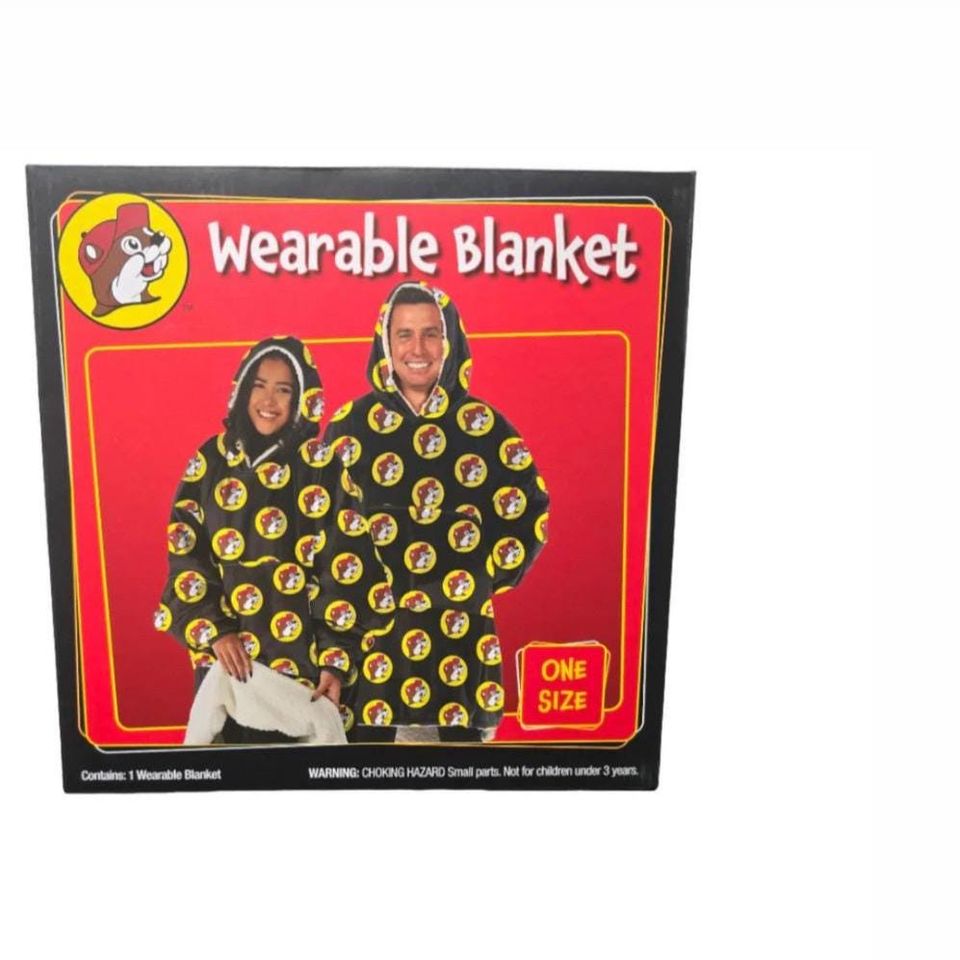 Buc-ee's Black Oversized Wearable Blanket Hoodie, With Front Pocket, Bucees Logo Print, One Size