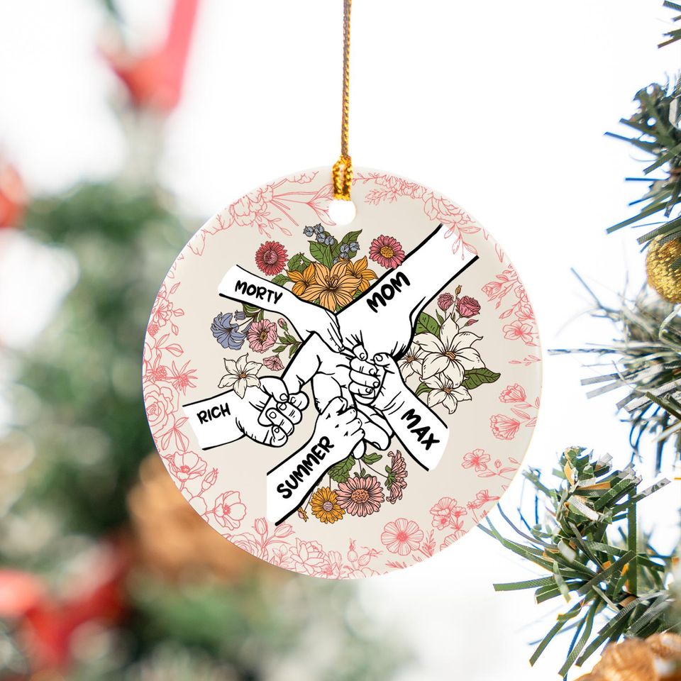 Personalized Hand Holding Mom Ornament, Mama Christmas Gift, Mom with Kids