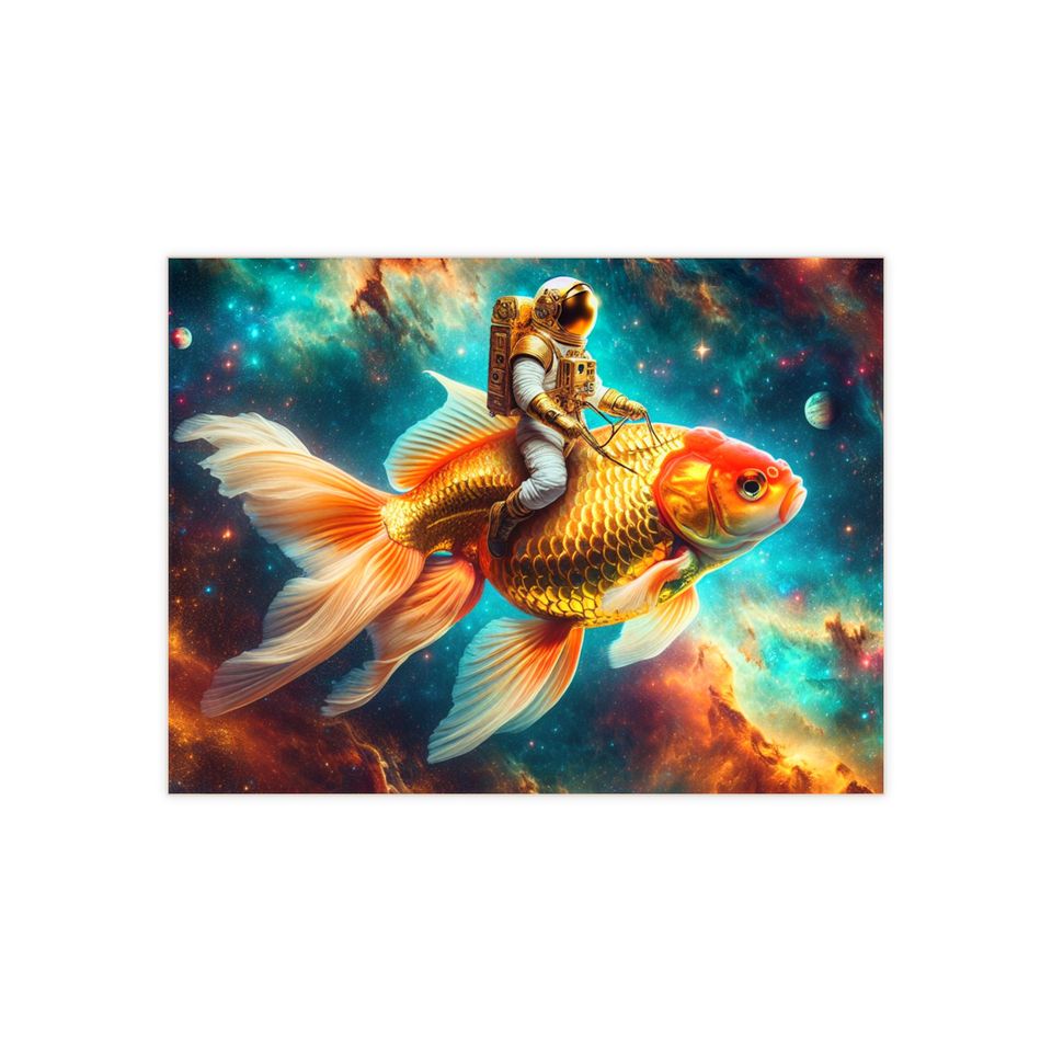 Cosmic Goldfish Ceramic Photo Tile, Astronaut Fish Decor, Unique Wall Art