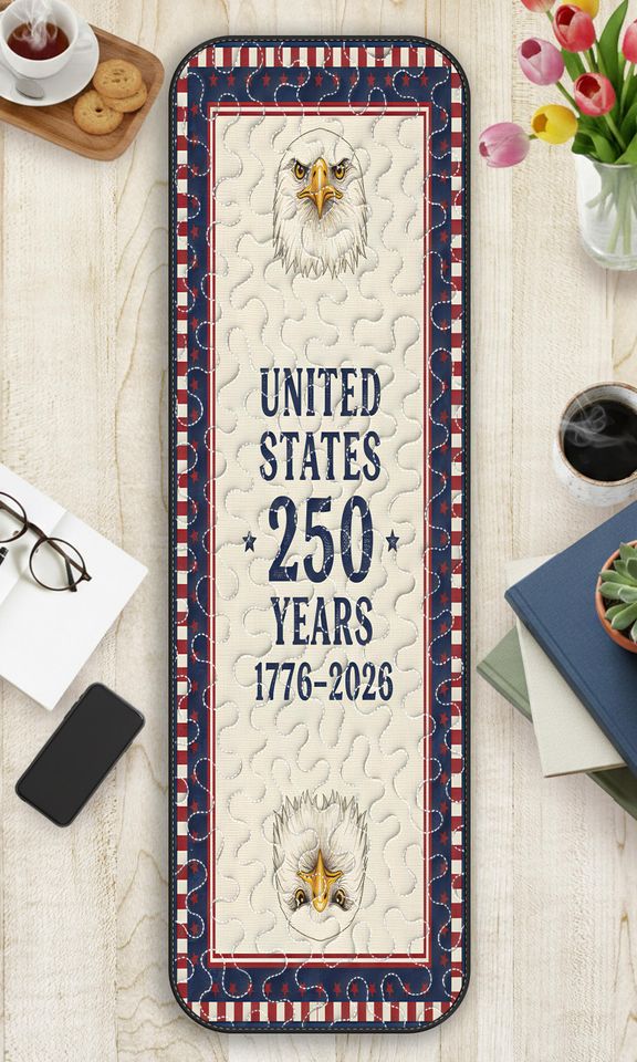 United States 250 Years Quilted Table Runner, 1776-2026 Patriotic Eagle Table Decor, American Flag Stars and Stripes Quilt, Holiday Decor